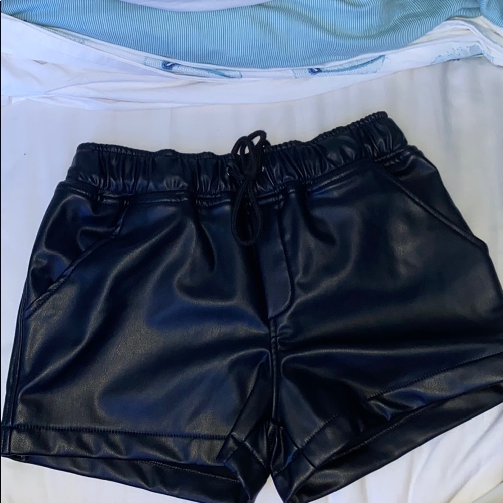 Black leather shorts